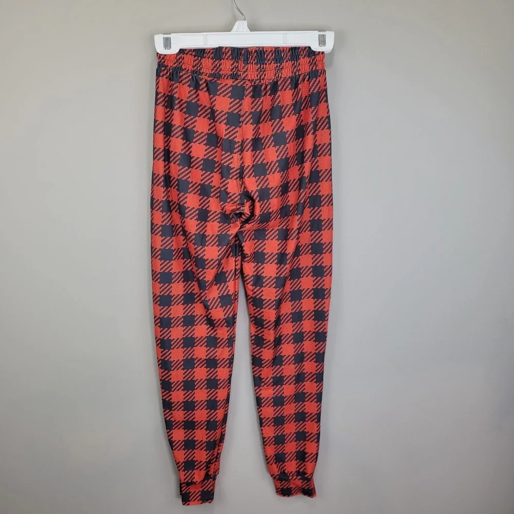 Dren‎ Designs Orange And Black Small Plaid Polyester Spandex Joggers Size S/M
